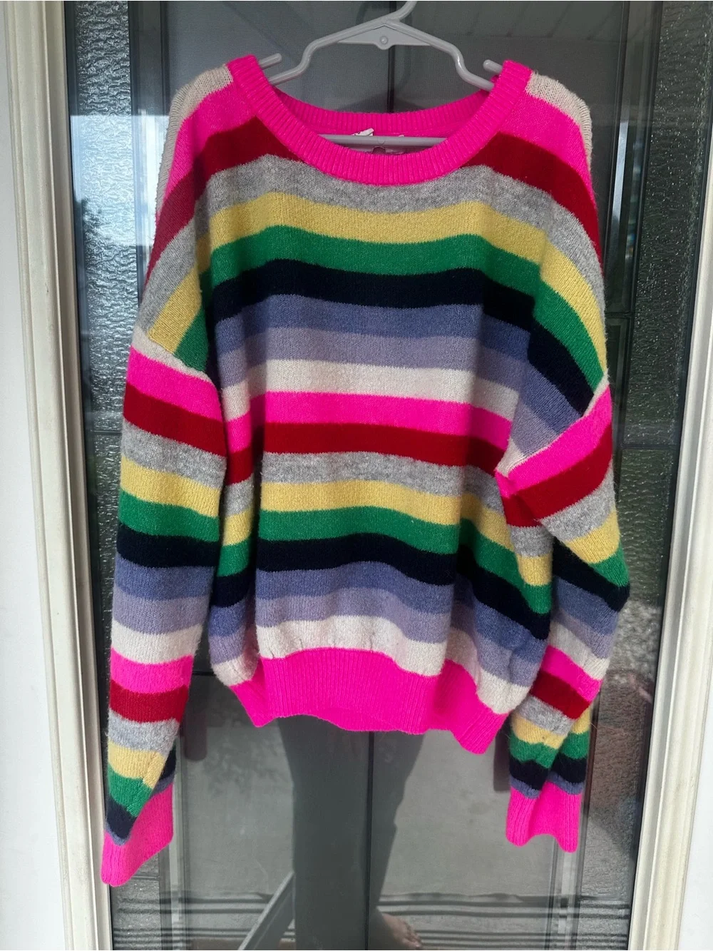 GAP Girls Multicolor Striped Sweater with Hot Pink Trim